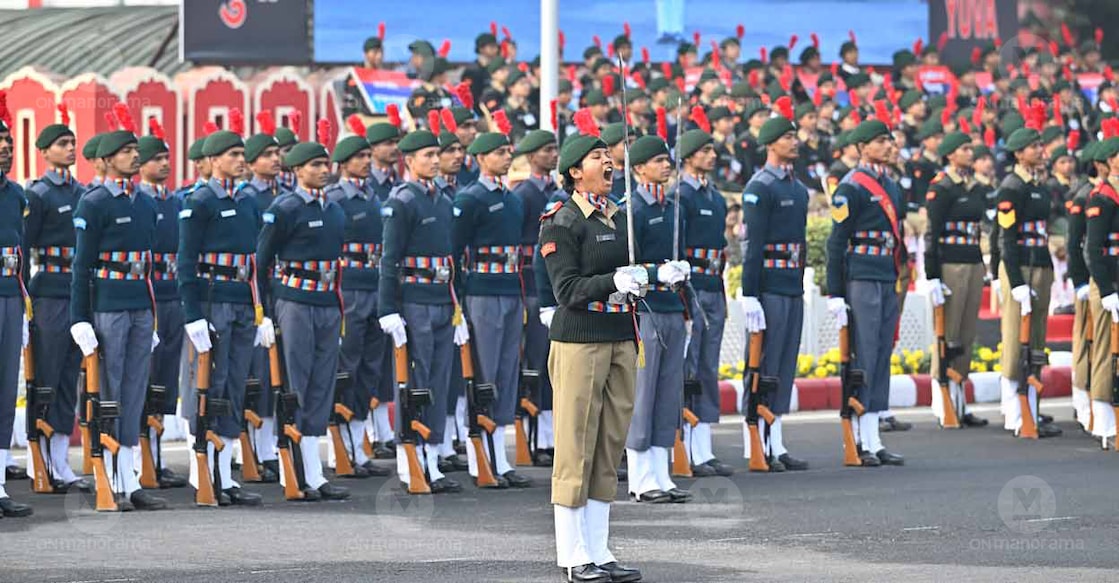 NCC cadets practice for the R-Day parade. Photo: Manorama