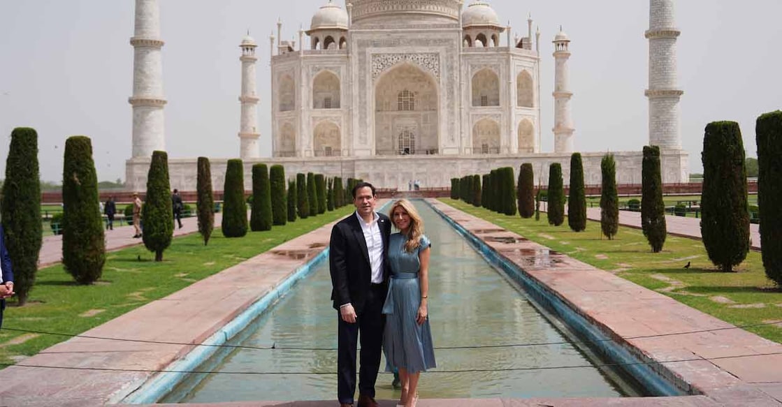 Marco Rubio and wife in Taj Mahal. Photo: PTI