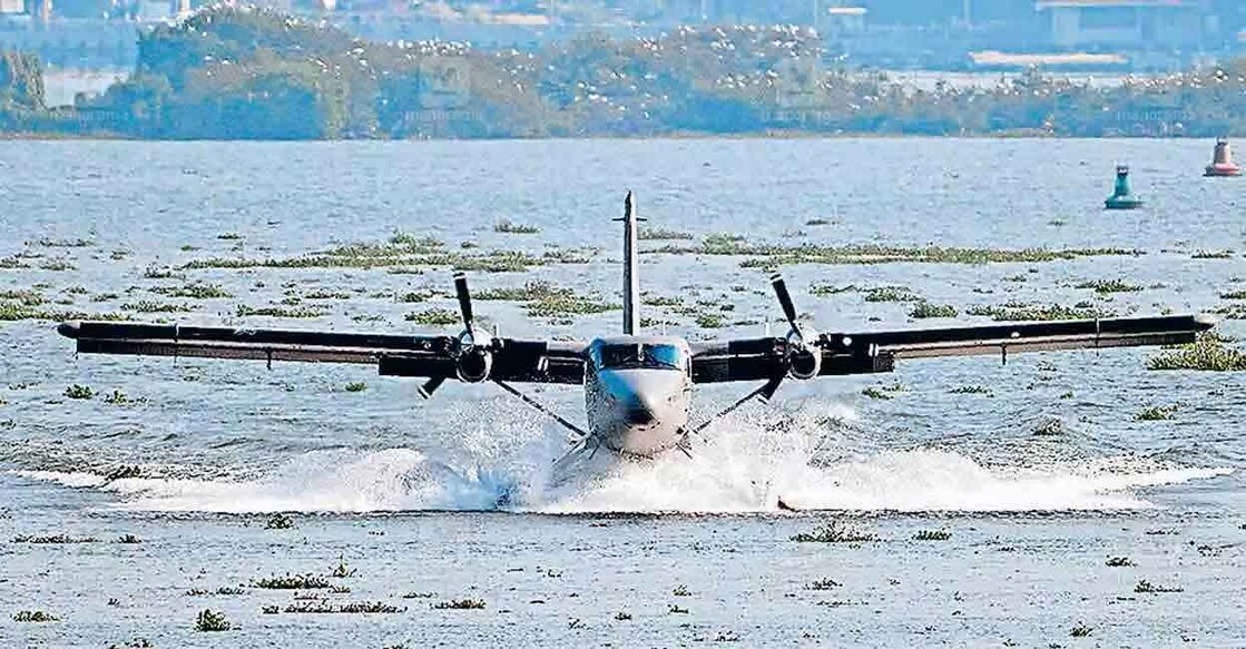 The Kochi - Mattupetty seaplane takes off from Kochi on Monday morning. Photo: Manorama