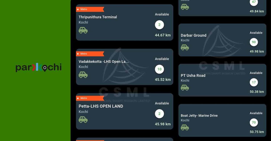 The 'Parkochi' app lists 30 parking spots in Kochi. Photo: Screengrab