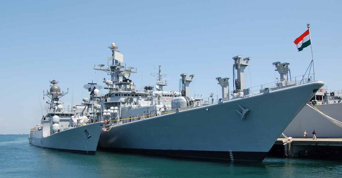 The Indian Navy’s ship anchored off the coast ahead of the Navy Day celebrations at Shankumukham on December 3. Representative image/iStock