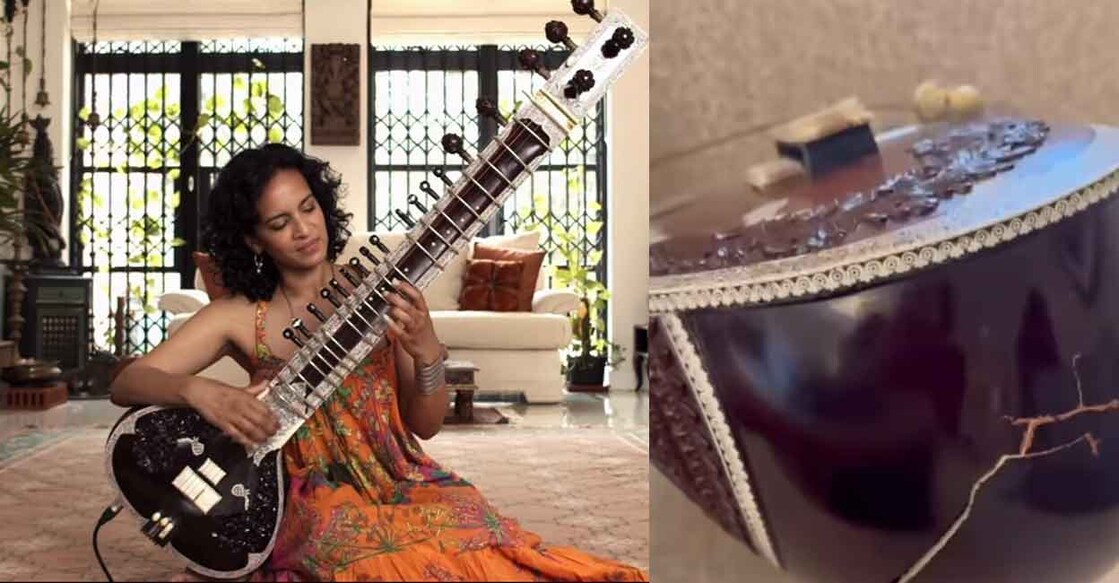 Anoushka Shankar and her damaged sitar. Photo courtesy: Instagram/ anoushkashankarofficial