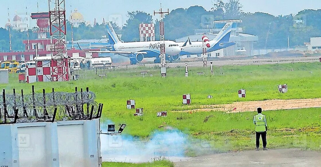 Special varieties of grass that grow up to 50 centimetres tall are planted near the runway to prevent birds from resting on the ground in flocks. Photo: Aravind Bala/Manorama