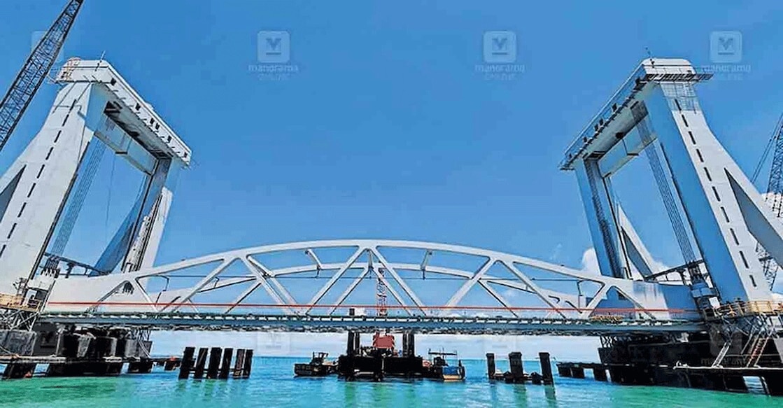 pamban-bridge The construction of the Pamban Bridge and the renovation of the Rameshwaram railway station were cited as reasons for not starting the Rameshwaram service. Photo: Manorama