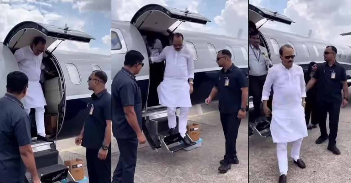 Ajit Pawar disembarking from the Learjet 45XR plane, last year. Photo: Screengrab