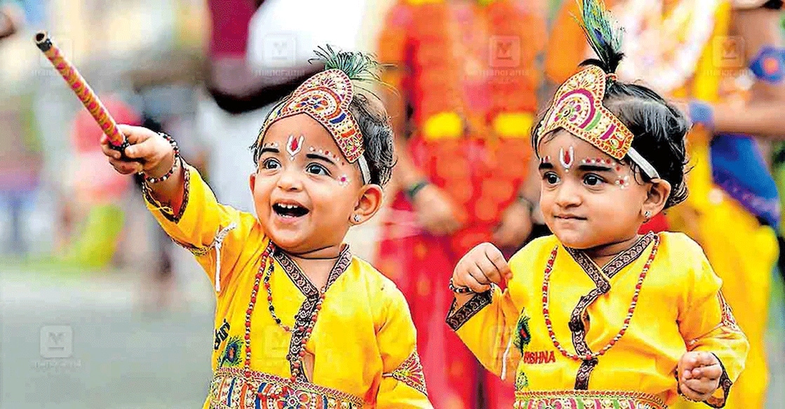 Children at the Sreekrishna Jayanti procession in 2025 in Kottayam. Photo: Manorama/Jins Micheal