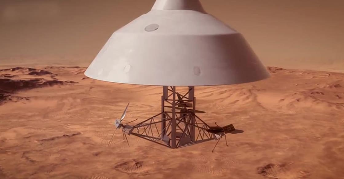 SR-1 will carry to Mars the Skyfall payload of three Ingenuity-class helicopters. Image: NASA