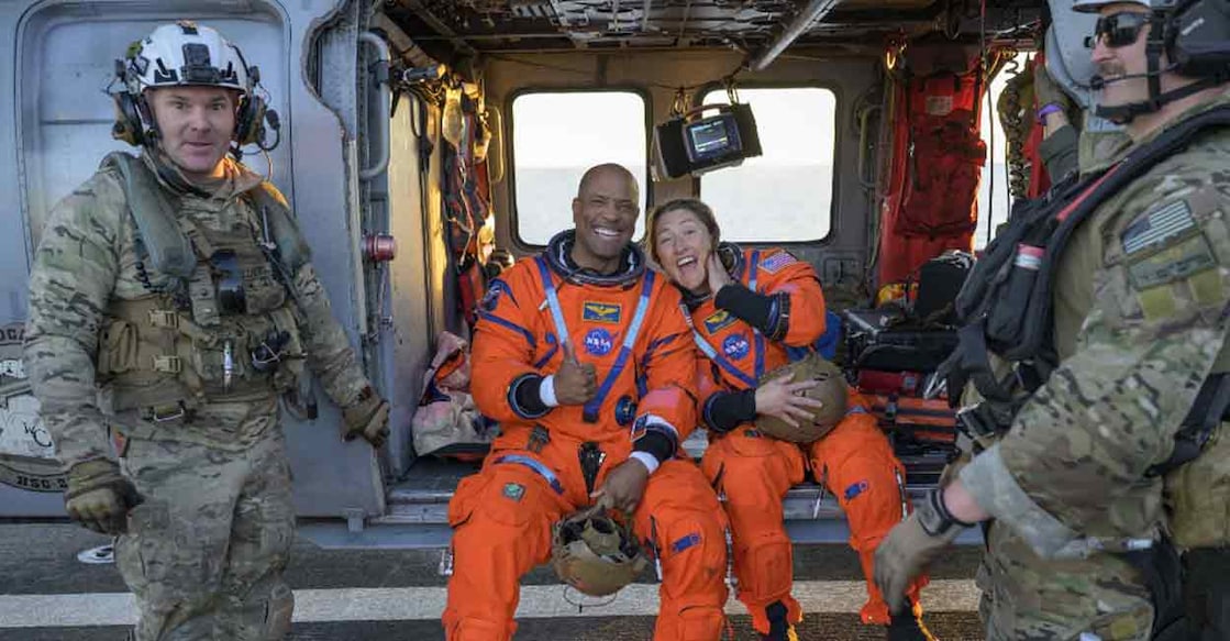 After splashdown in the Pacific Ocean, the astronauts were met by a combined NASA and US military team. Photo: AFP