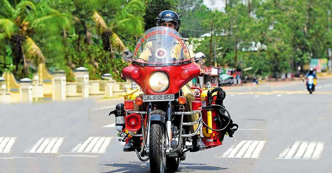 A mini fire tender that runs on two wheels!