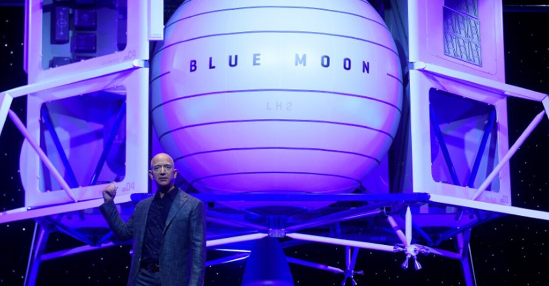 Billionaire Bezos unveils moon lander mockup, embraces Trump's lunar timetable