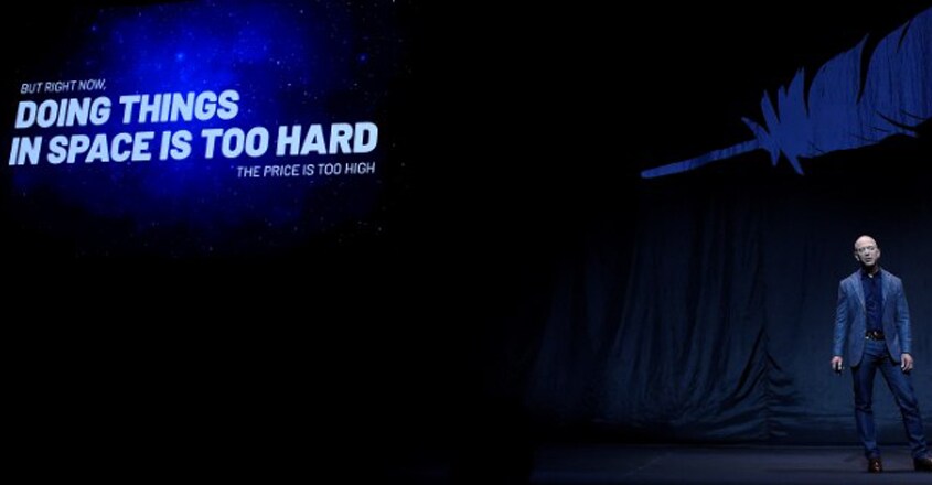 Billionaire Bezos unveils moon lander mockup, embraces Trump's lunar timetable Billionaire Bezos unveils moon lander mockup, embraces Trump's lunar timetable