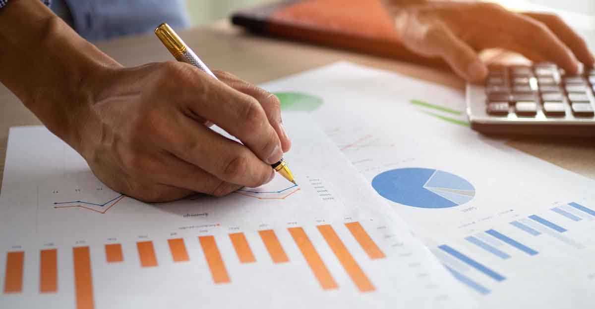 Business men looking at charts, spreadsheets, graph financial development, bank accounts, statistics, economy, data analysis, investment analysis, stock exchange