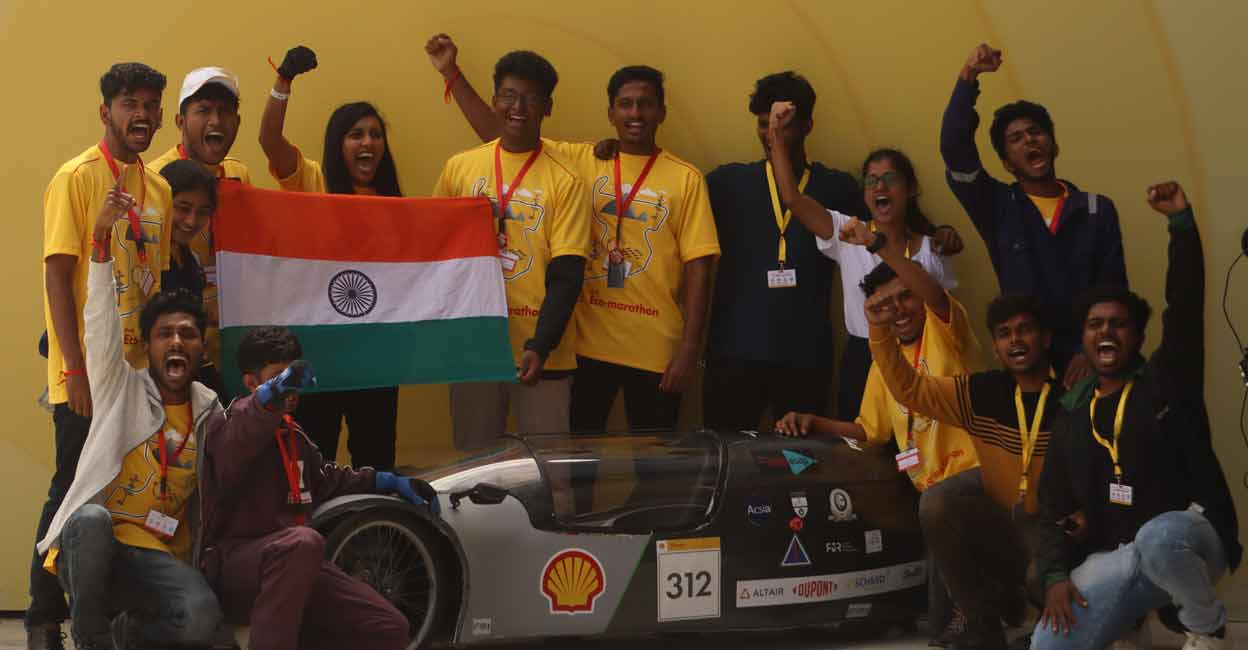 Members of Pravega, a team of 19 students from the mechanical stream of the college, who designed the electric car. Photo: Special arrangement