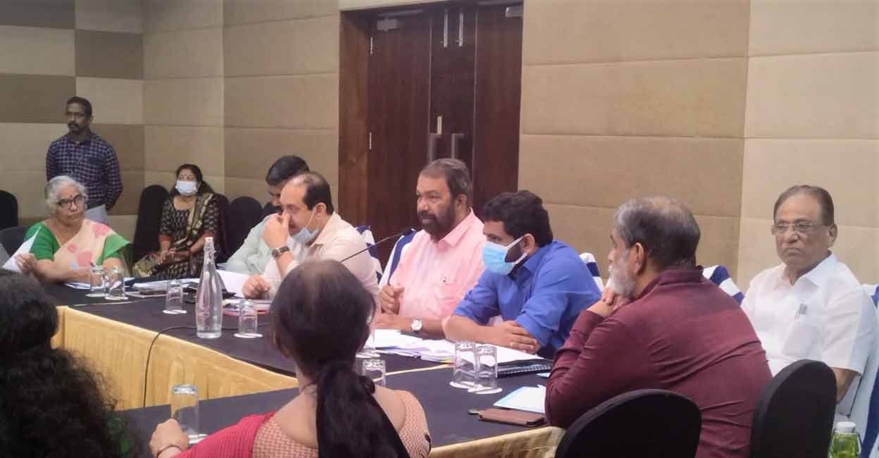 curriculum-revision-meeting Kerala's General Education Minister V Sivankutty attending a curriculum committee-core committee meeting in Thiruvananthapuram on Tuesday. Photo: Facebook/@comvsivankutty