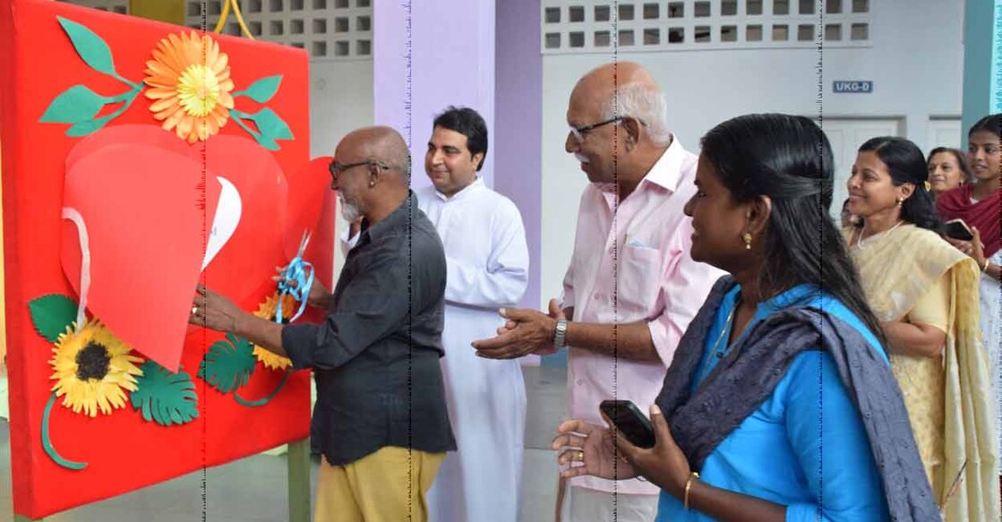 Artist-curator Bose Krishnamachari inaugurates 'Art From The Heart' at Assisi Vidyaniketan, Kakkanad on Tuesday. Photo: Special arrangement