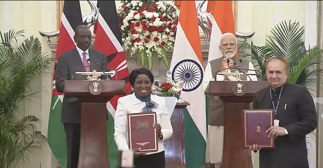 kenya-ignou-mou Kenyan President William Samoei Ruto (L), Prime Minister Narendra Modi, and IGNOU VC Prof Nageshwar Rao. Photo: Special Arrangements