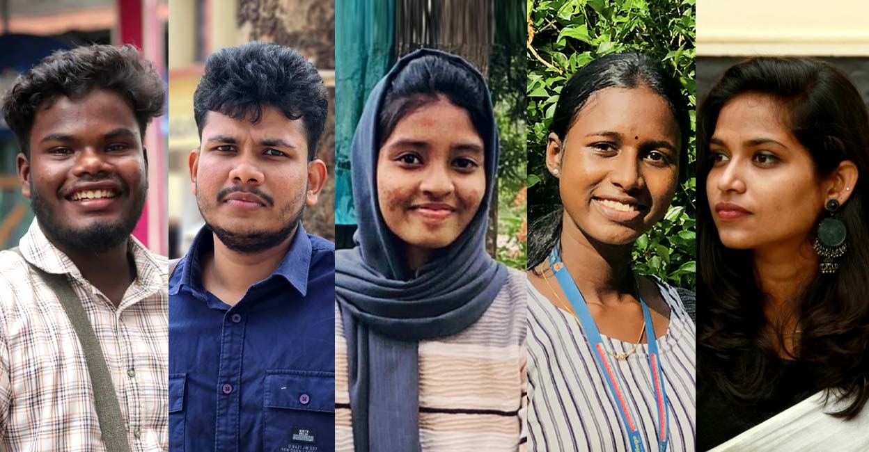 Students Abinandh Jayan, Ameeth Jeevan Thejus, Liyana Abdul Latheef, Krishnapriya and Hisana Badharu. Photo: Prasad Ramachandran (BBA HRM student, St Aloysius College, Elthuruth)