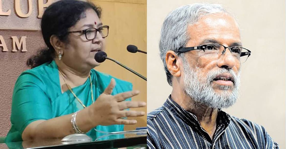 Higher Education Minister R Bindu and higher education council's vice-chairman Dr Rajan Gurukkal. Photo: File Images