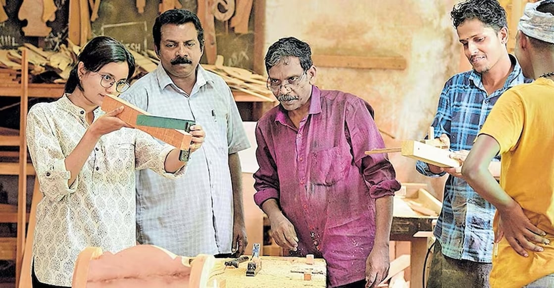 cms-carpentry-main Student S Gayathri along with Principal Sabu Bhai and teachers K P John, Antony and Manu at CMS Industrial School, Kottayam. Photo: Manorama