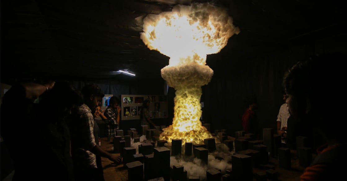 camera-speaks-main Students created an installation of the atomic bomb explosion that happened in Hiroshima as part of Camera Speaks 2023. Photo: Aswin P A, Amrita Vishwa Vidyapeetham, Kochi Campus