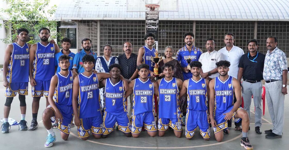 SB College, Changanassery, team - winners of the MGU Basketball Championship 2024-25 held at the Rajagiri College of Social Sciences. Photo: Special Arrangement