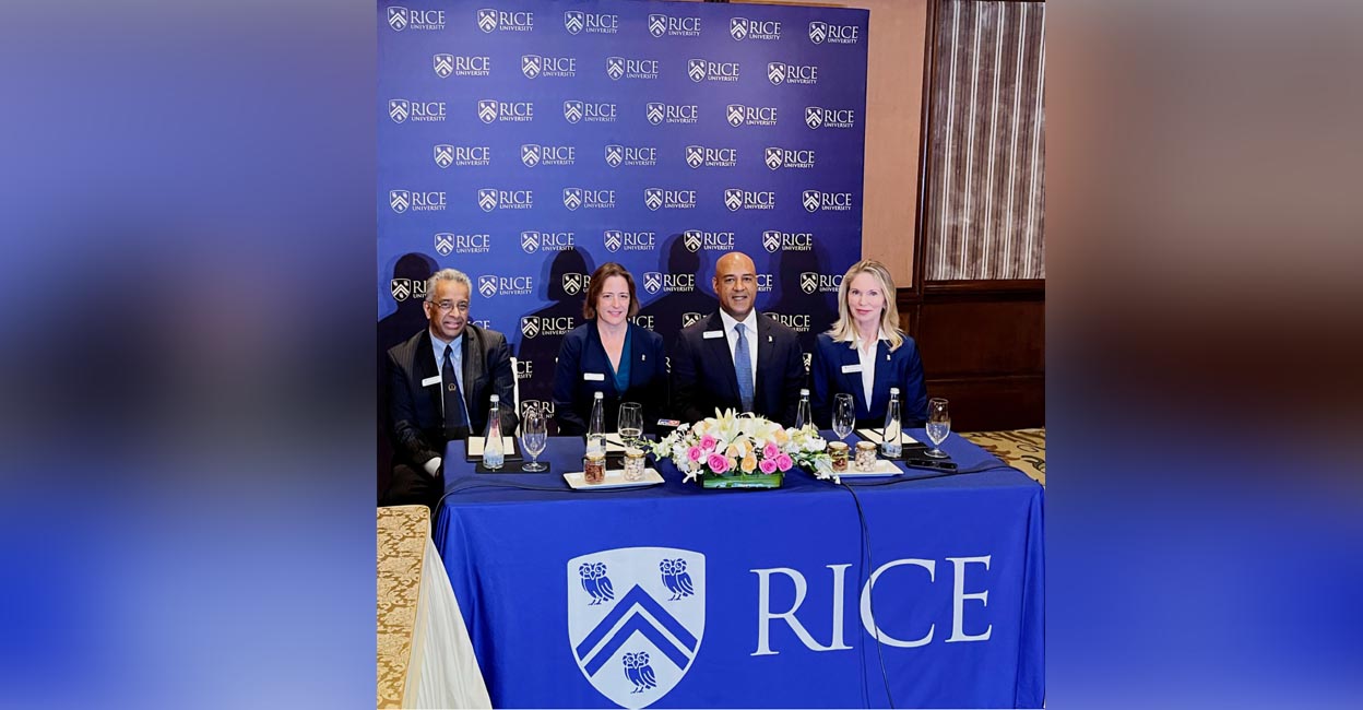 rice university From left to Right: 1. Ramamoorthy Ramesh, Executive Vice President Research, Amy Dittmar, Provost and Executive Vice President for Academic Excellence, 3. Reginald DesRoche, President, Caroline Levander, Vice President for Global. Photo: Special Arrangement.