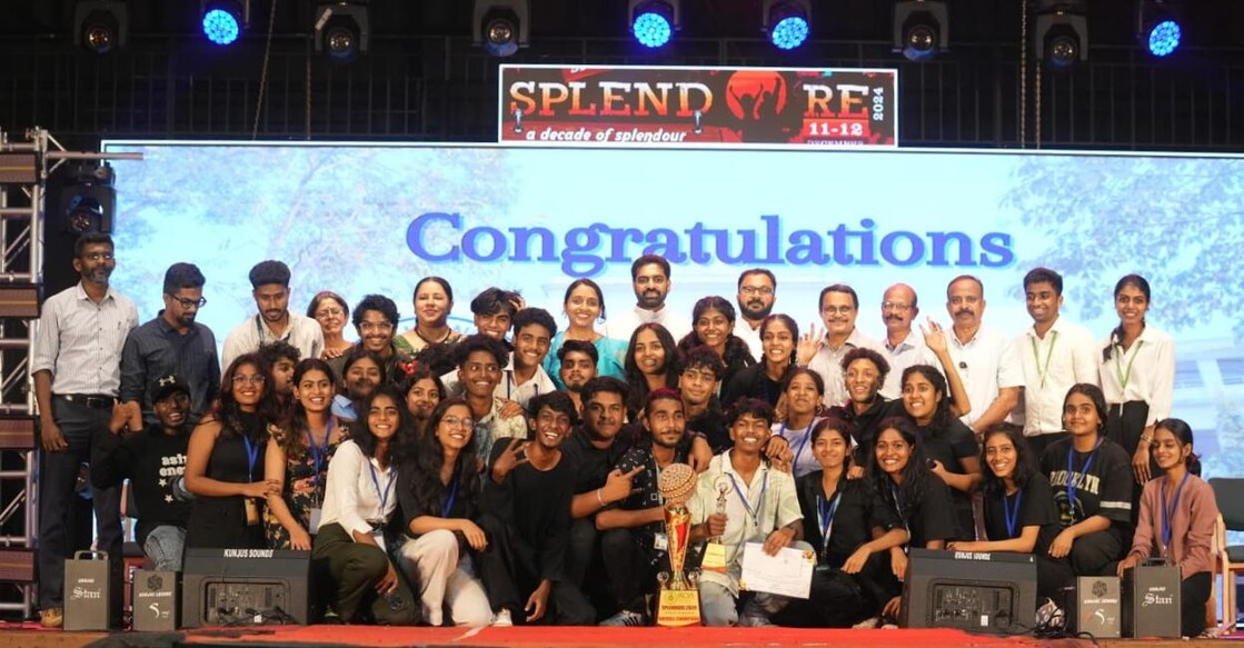 The Christ College team pose along with the overall trophy of Rajagiri Splendore 2024. Photo: Special Arrangement