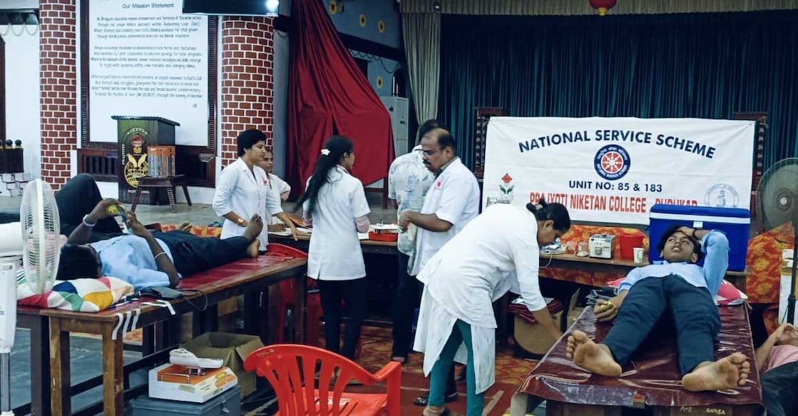 Blood donation camp at Prajyoti Niketan College Blood donation camp at Prajyoti Niketan College. Photo: Special Arrangement