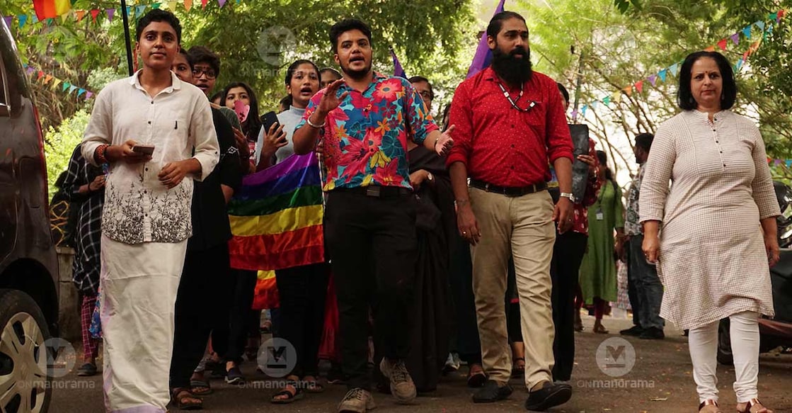 From the pride march orgazined by the queer collective of the  Government Women's college (GWC), Vazhuthacaud, Thiruvananthapuram on Valentine's Day. Photo: Special Arrangement 