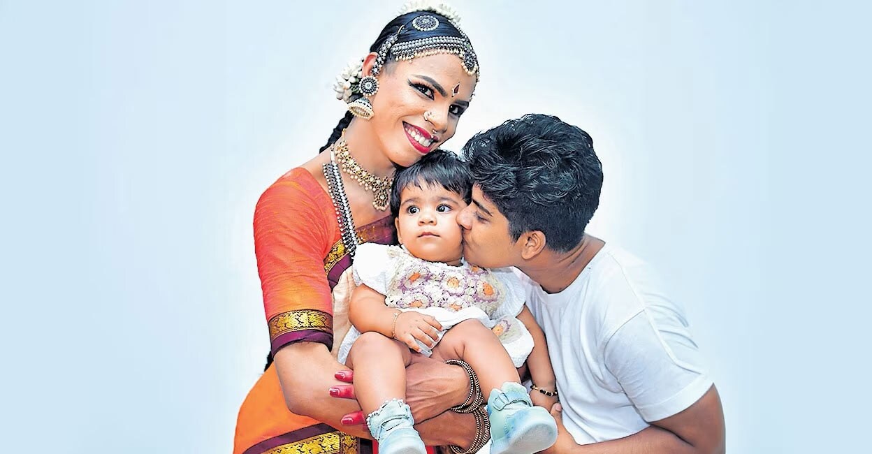Ziya Paval P and her partner Zahhad Fazil with their daughter Zabiya Zahhad. Photo: Manorama