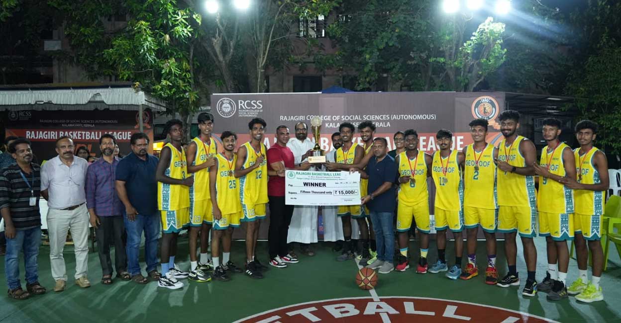 Rajagiri Basketball League 2024 Rajagiri Basketball League 2024 men's category champions Kerala Varma College Trissur team. Photo: Special Arrangement