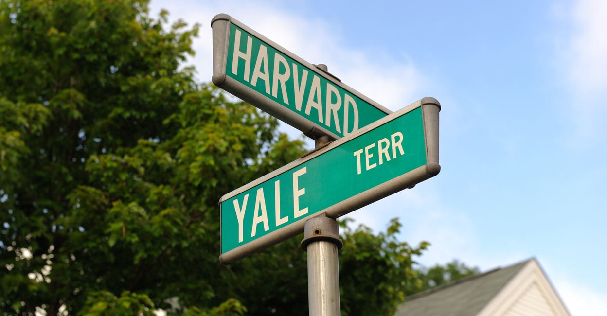 Road signs for Harvard and Yale Road signs for Harvard and Yale. Photo: iStock/vapal