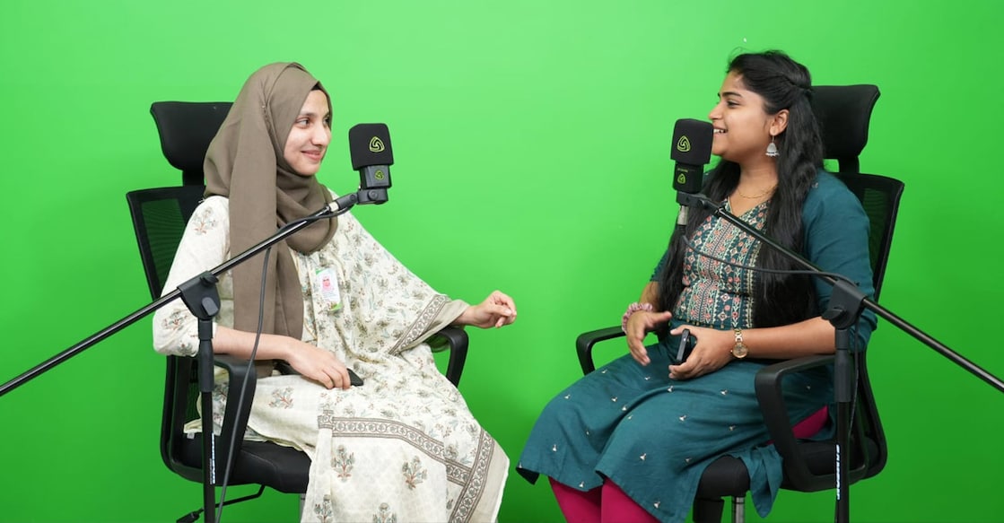 The recording of 'R-Waves' podcast, a show produced by the students of Rajagiri College of Social Sciences, Kalamaserry,. Photo: Special Arrangement