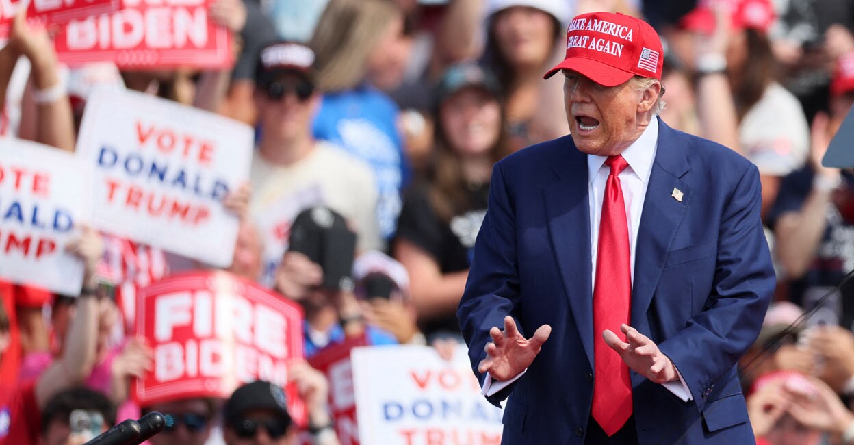 Former US President and Republican presidential candidate Donald Trump speaks during a campaign event, in Racine, Wisconsin, US, on June 18. Photo: REUTERS/Brendan McDermid