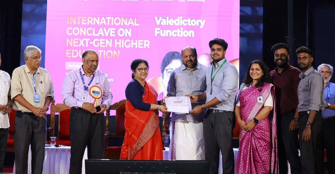 Rajagiri College wins best video award at 'Shaping Kerala's Future' conclave The Rajagiri College of Social Sciences (Autonomous), Kalamassery, team receiving the Best Video Award at the Shaping Kerala's Future: International Conclave on Next Gen Higher Education. Photo: Special Arrangement