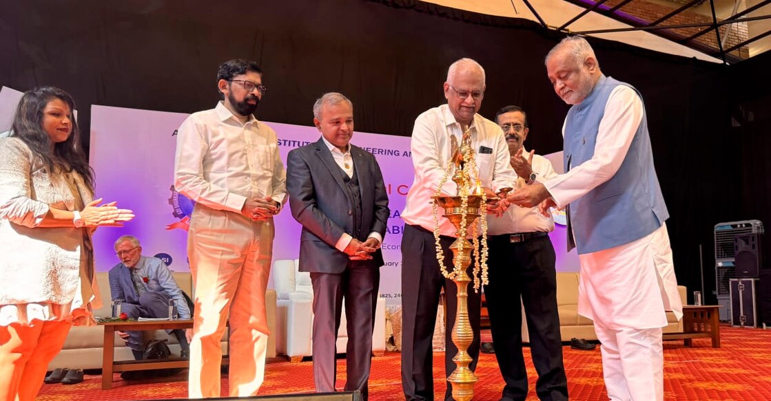 Padma Bhushan Kamalesh D. Patel) inaugurates the three-day international conference on "Lifelong Learning for a Sustainable Future - Environment, Economy and Society" at Adi Shankara Institute of Engineering and Technology (ASIET) in Kalady on Monday. Also seen are (from L to R) Dr. Shalini Singh (ASEM Life Long Learning Coordinator);  Prof. Séamus O’ Tuama, Honourable Chair, ASEM LLL, Ireland; Dr. Jacob George (Senior Associate Director, ASIET); Prof. Prasad Krishna (Director NIT, Kozhikode); Mr. K. Anand (Managing Trustee, Adi Shankara Trust) and Adi Shankara Engineering College Principal Dr. M. S. Murali, ASIET. Photo: Special arrangement