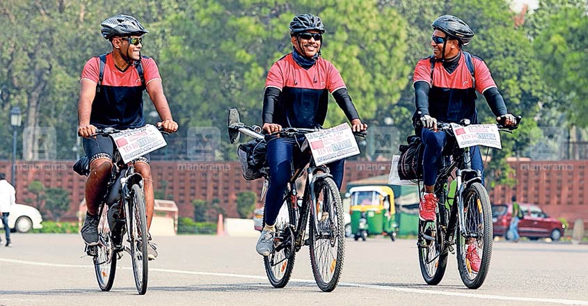 Three Kerala cops finish cross-country ride in fight against drug abuse Three Kerala cops finish cross-country ride in fight against drug abuse