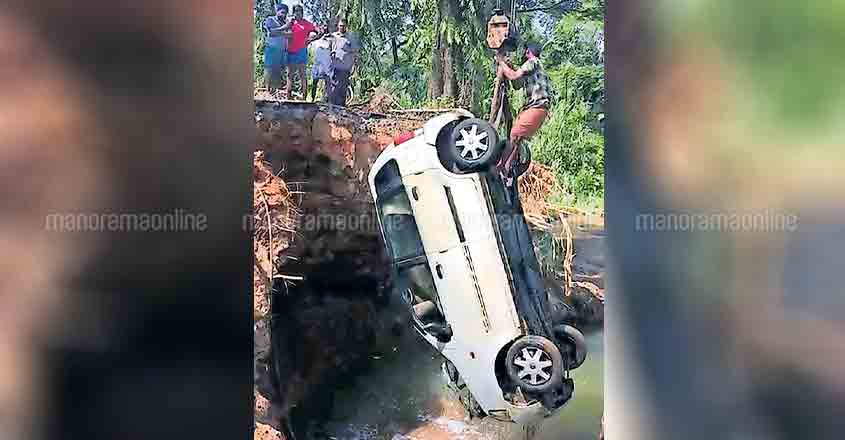 3 youths escape after car falls into water-filled trench dug on road