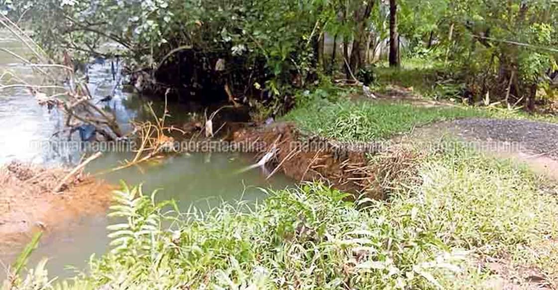 The cracks developed on the banks of Muvattupuzha rivernear  Ithipuzha bridge at Udayanapuram area.