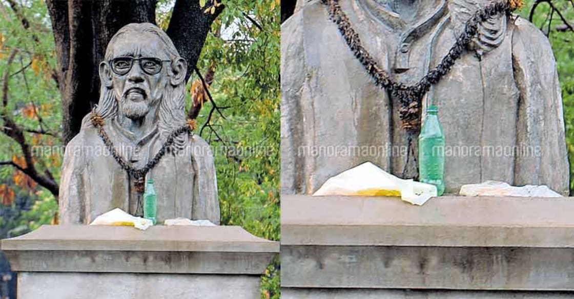 OV Vijayan's statue premises turns into garbage heap OV Vijayan's statue premises turns into garbage heap