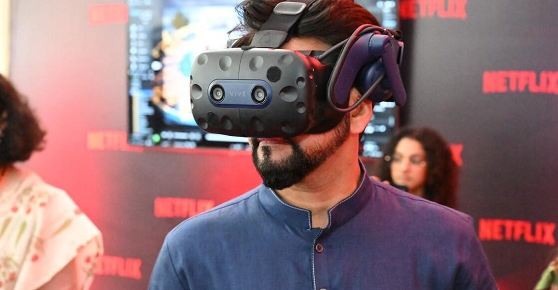 Minister for Information and Broadcasting Anurag Thakur at the VFX Pavilion. Photo | PIB