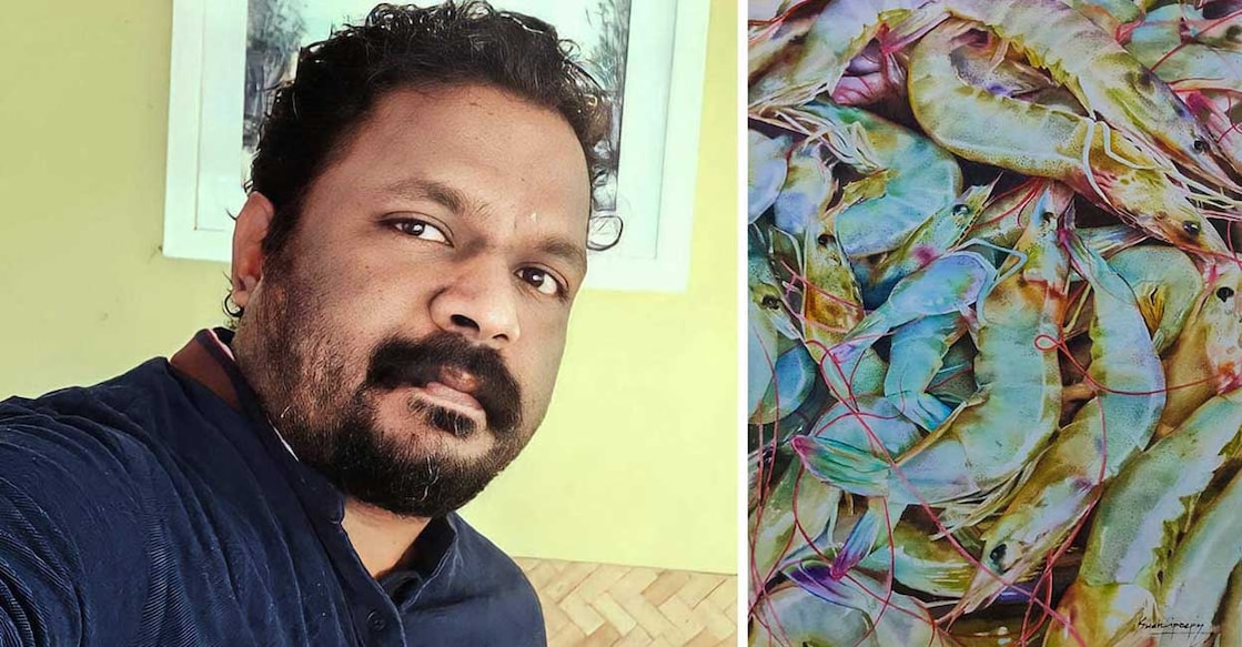 Sudhi Peepiy's painting called 'The Prawns' won him the third prize in an international competition organised by the International Watercolour Society in Spain. Photo: Special Arrangement