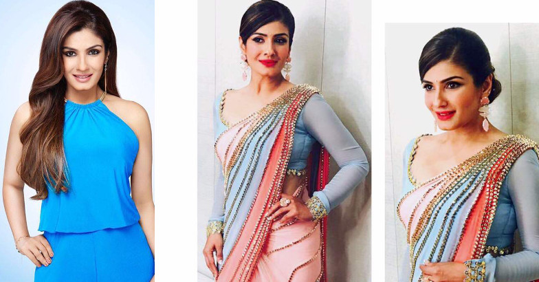Raveena Tandon Blue Silk Saree | Blue silk saree, Saree, Most beautiful  bollywood actress