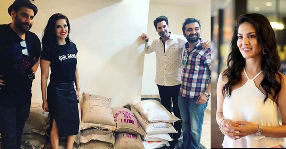 Sunny Leonne donates rice, pulses for flood relief