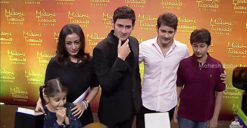 Hyderabad: Telugu actor Mahesh Babu accompanied by his wife Namrata Shirodkar, poses with his wax statue on display at the stars multiplex theatre AMB Cinemas in Hyderabad after it was unveiled at Madame Tussauds in Singapore, on March 25, 2019. (Photo: IANS) Hyderabad: Telugu actor Mahesh Babu accompanied by his wife Namrata Shirodkar, poses with his wax statue on display at the stars multiplex theatre AMB Cinemas in Hyderabad after it was unveiled at Madame Tussauds in Singapore, on March 25, 2019. (Photo: IANS)