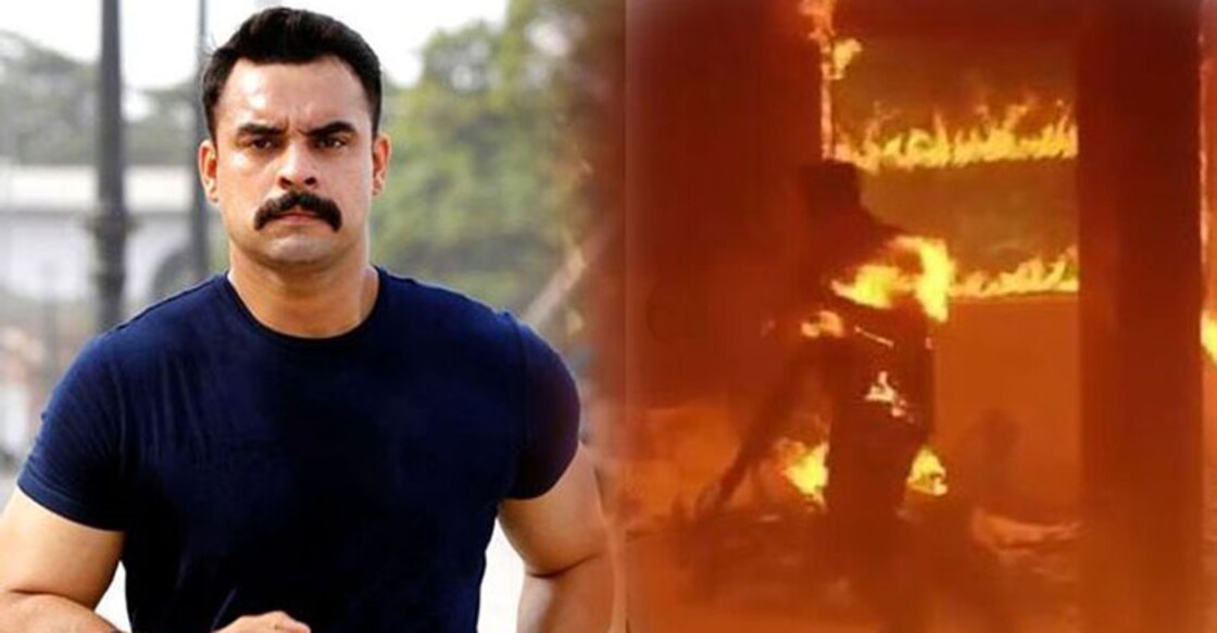 Actor Tovino escapes from fire accident in Kozhikode | Video