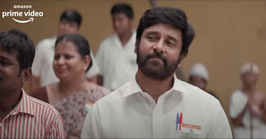 Vikram The teaser shows Gandhi's father telling him that the family has a legacy when it comes to fighting against liquor in the state. Screen grab.
