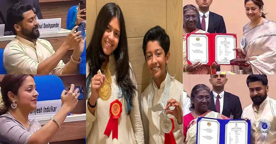 Suriya received the best actor award for the film while Jyothika collected the award for best feature film