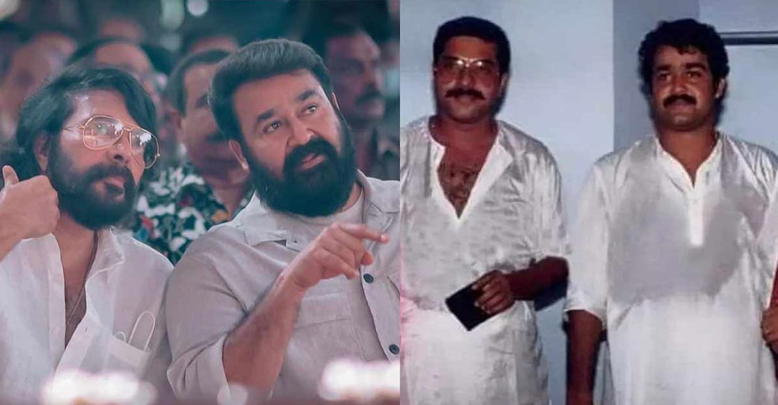 Mammootty wearing the same shades that he had worn for Mohanlal’s marriage for Barroz’s pooja ceremony. Photo: Youtube