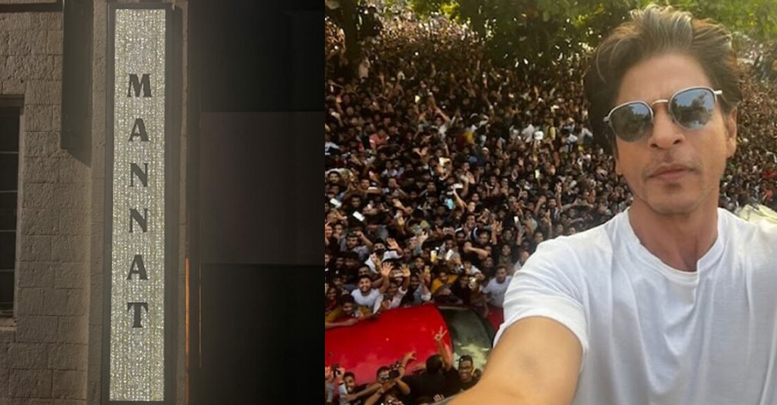 Shah Rukh often greets his fans from the balcony of his house on his birthdays. (Right) The diamond-studded name plate. Photos: Twitter